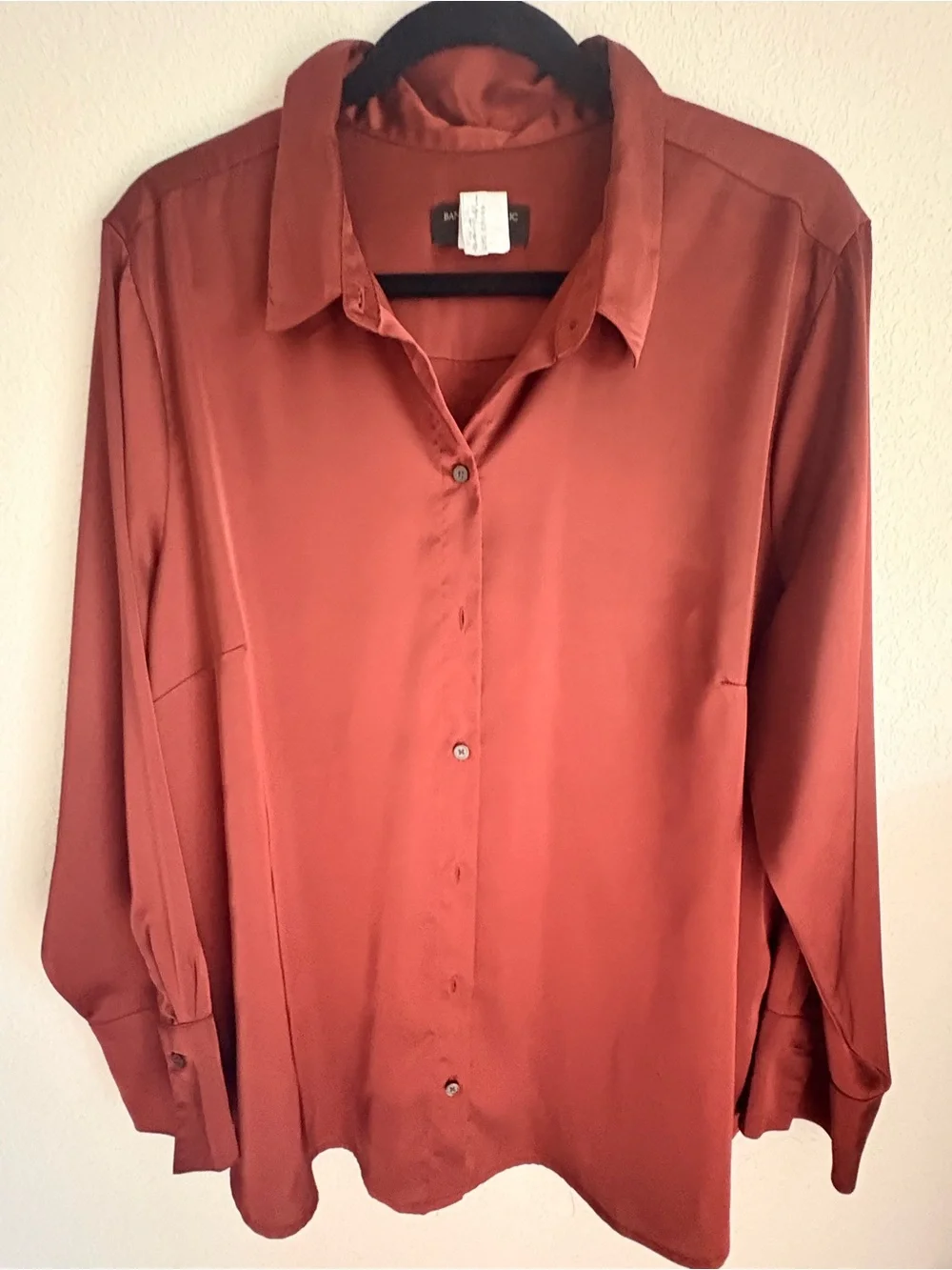 Banana Republic Women XXL Rust Brown Satin Button Down Blouse Stretch